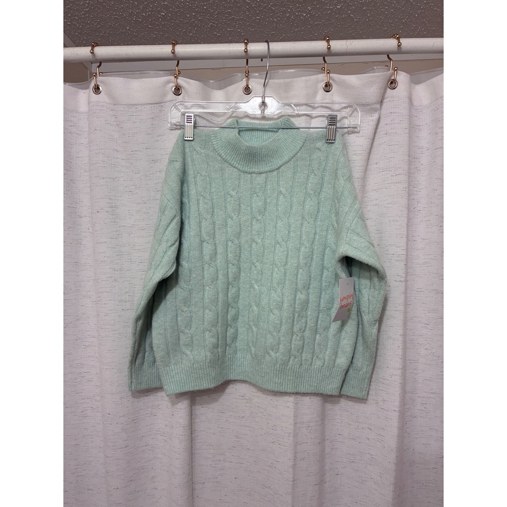 Jumping Beans Girls Mint Green Cable Knit Mock Neck Sweater Size 7 NWT $25